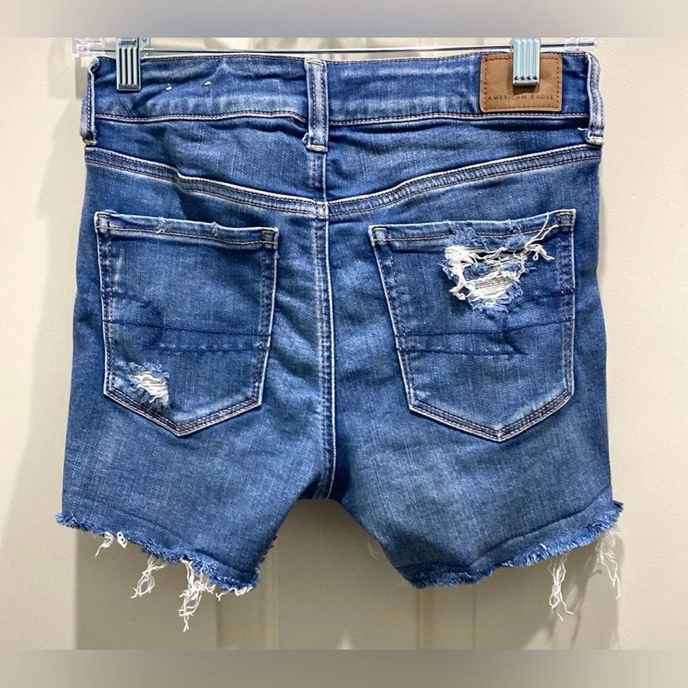 American Eagle Next Level Stretch HI-Rise Shortie SZ 4 Festival Boho Jean Shorts